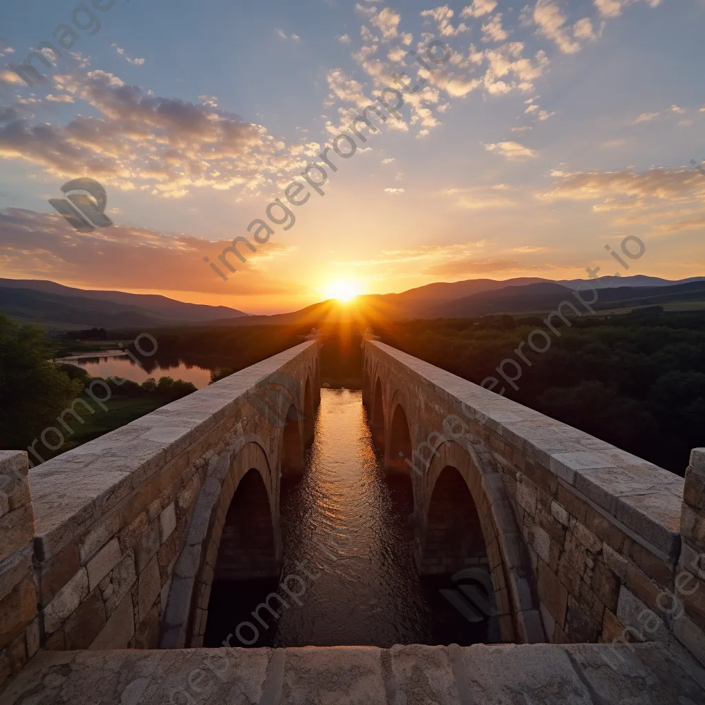 Sunset view from a stone bridge over hills - Image 3