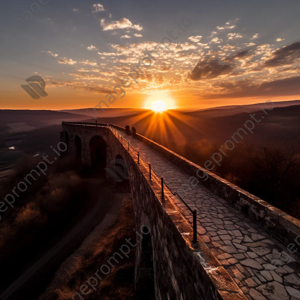 Sunset view from a stone bridge over hills - Image 4