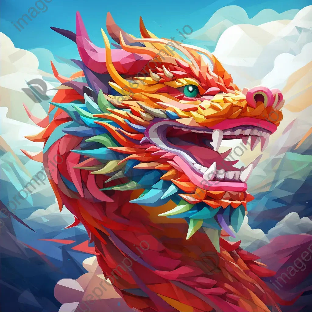 Intricate low poly Chinese dragon soaring amidst clouds - Image 2