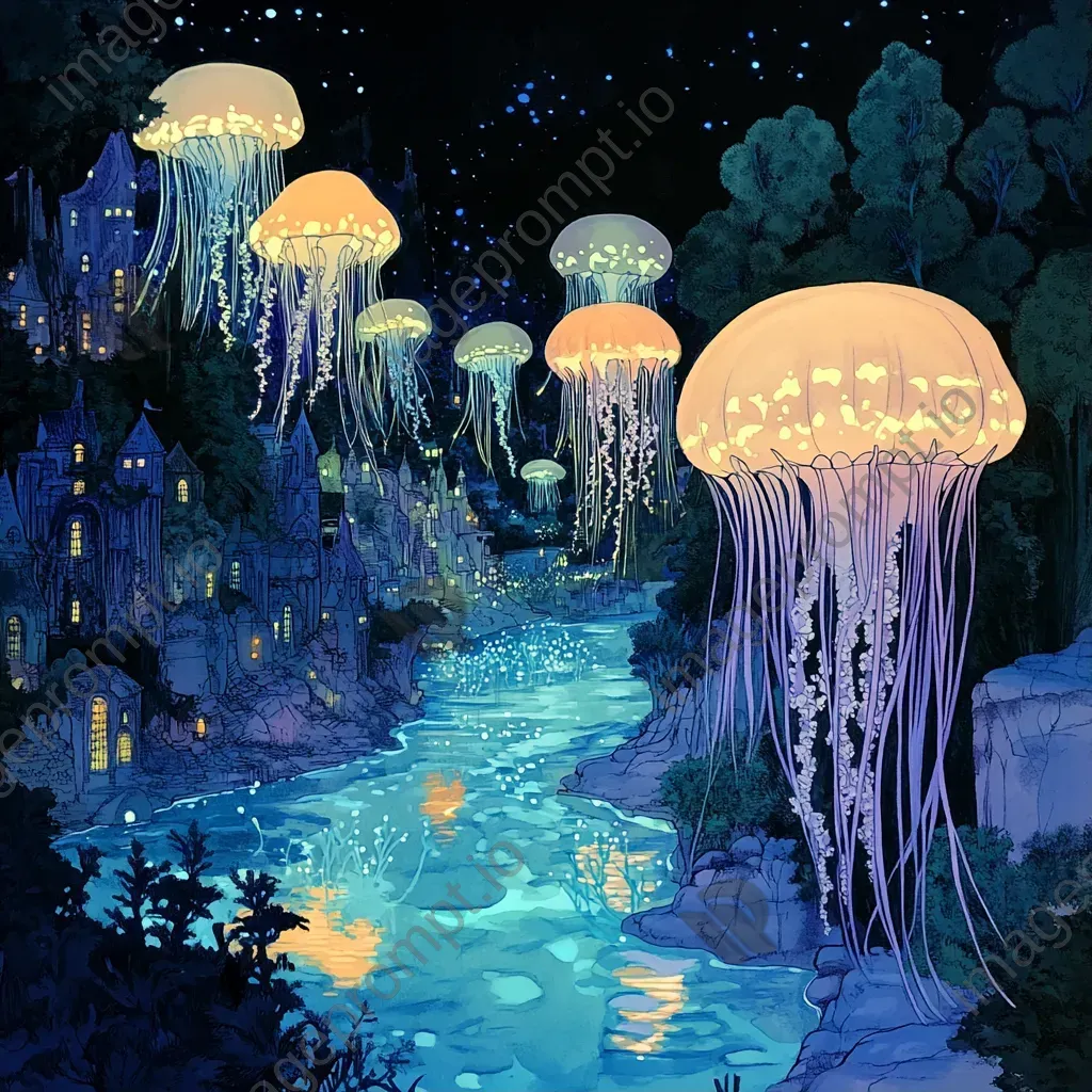 Colorful mermaid lagoon with dancing jellyfish lighting the scene - Image 1