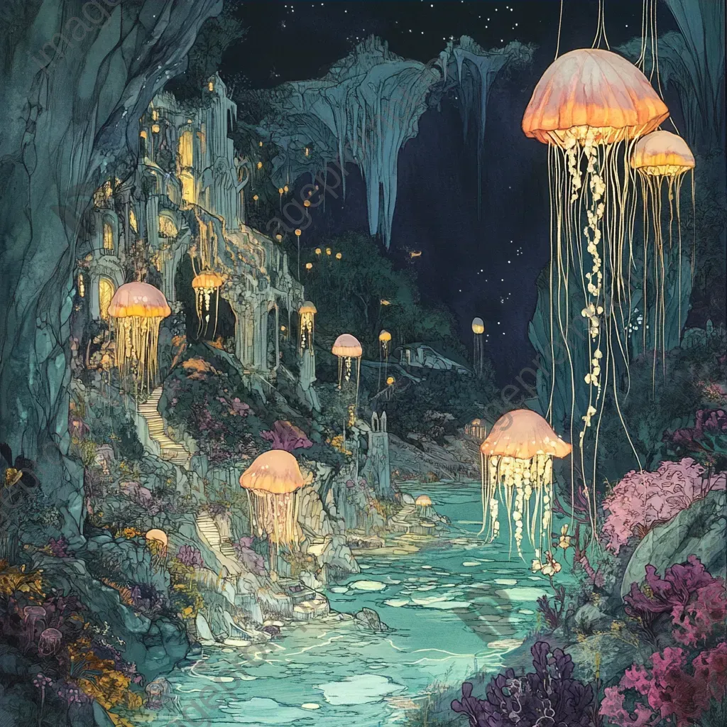 Colorful mermaid lagoon with dancing jellyfish lighting the scene - Image 3