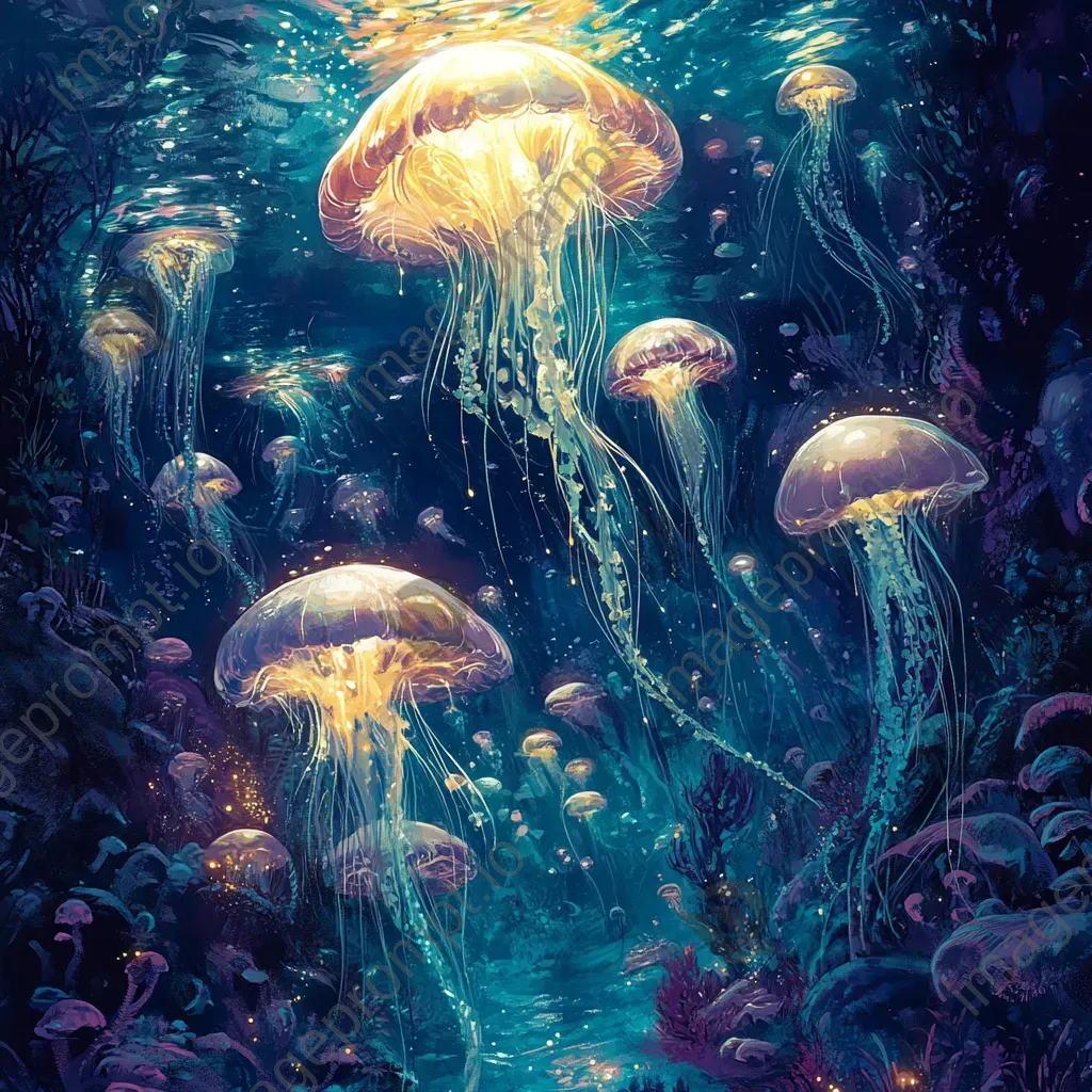 Colorful mermaid lagoon with dancing jellyfish lighting the scene - Image 4