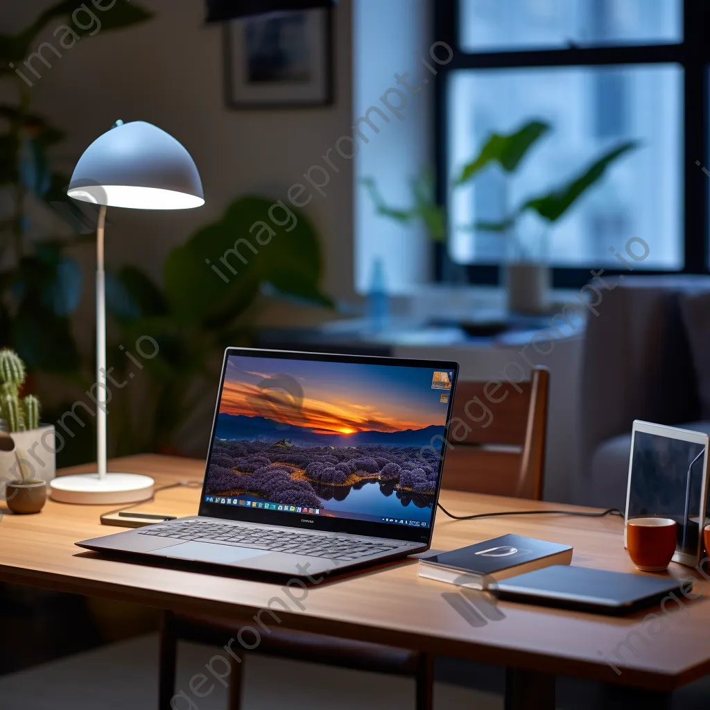 Home office with laptop and notepad on an ergonomic desk - Image 3