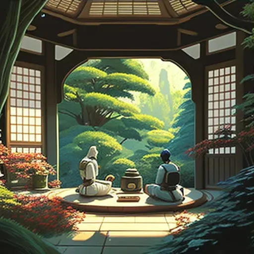 Tranquil tea ceremony in a traditional Japanese tea house surrounded by a beautiful garden - Image 3