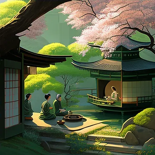 Tranquil tea ceremony in a traditional Japanese tea house surrounded by a beautiful garden - Image 4