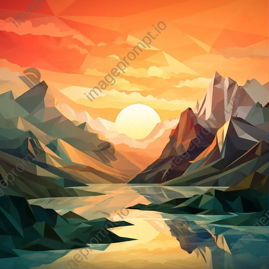 Low poly depiction of dawn breaking over a mountain range - Image 1