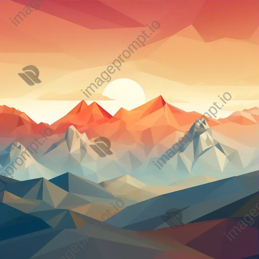 Low poly depiction of dawn breaking over a mountain range - Image 3