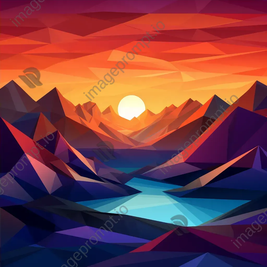 Low poly depiction of dawn breaking over a mountain range - Image 4