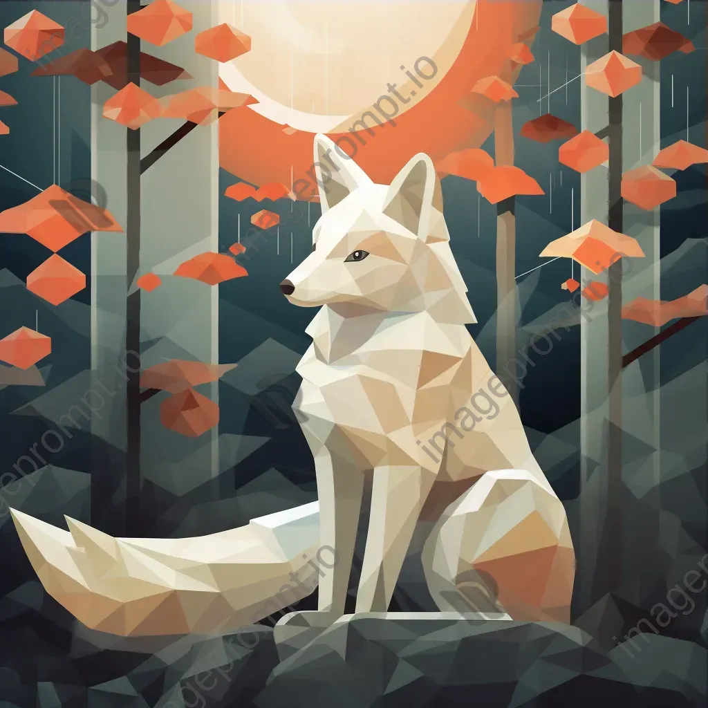 Low poly Japanese Kitsune in a serene moonlit setting - Image 3