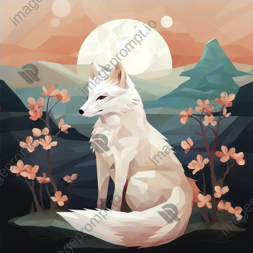 Low poly Japanese Kitsune in a serene moonlit setting - Image 4