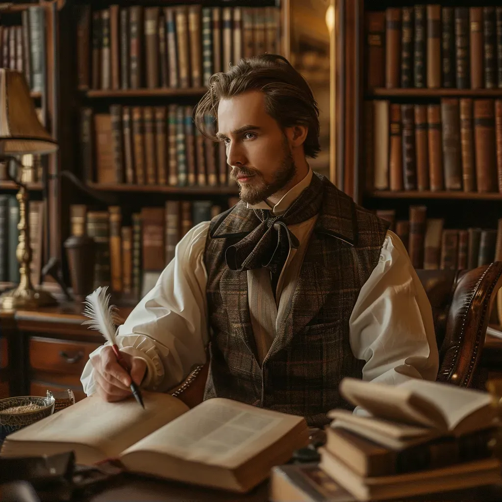 Vintage portrait of a pensive writer in vintage study - Image 2