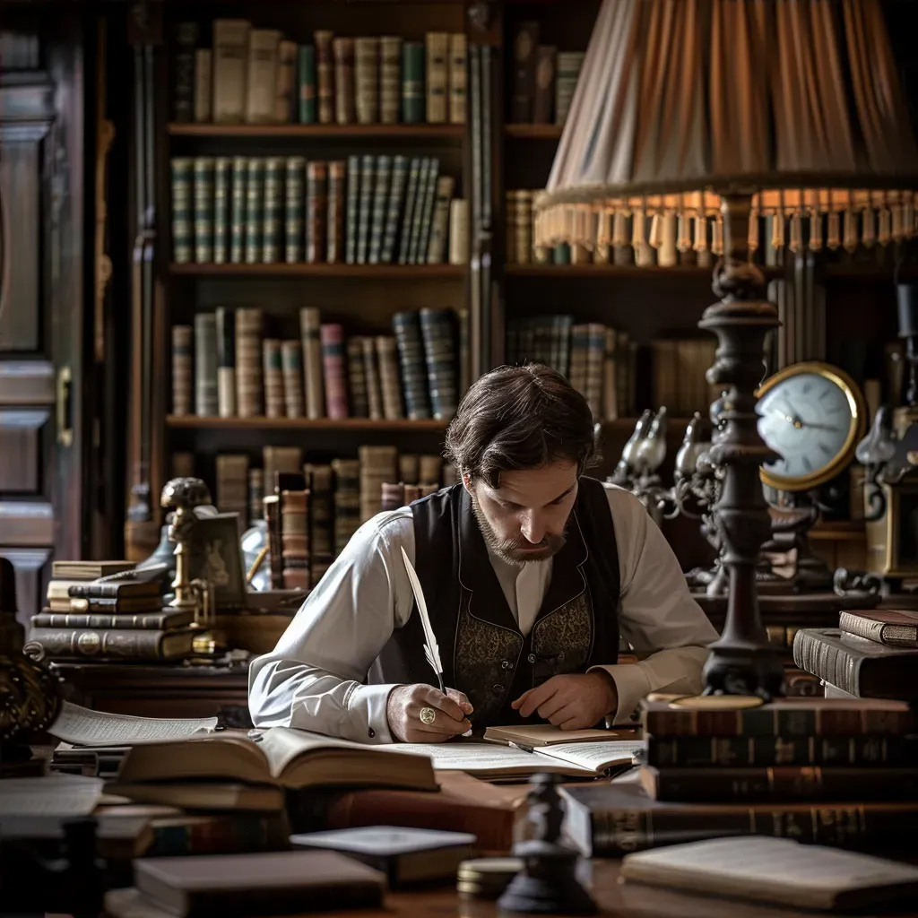 Vintage portrait of a pensive writer in vintage study - Image 4