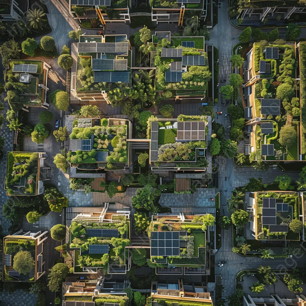 Drone view of a smart city with solar panels and greenery. - Image 1