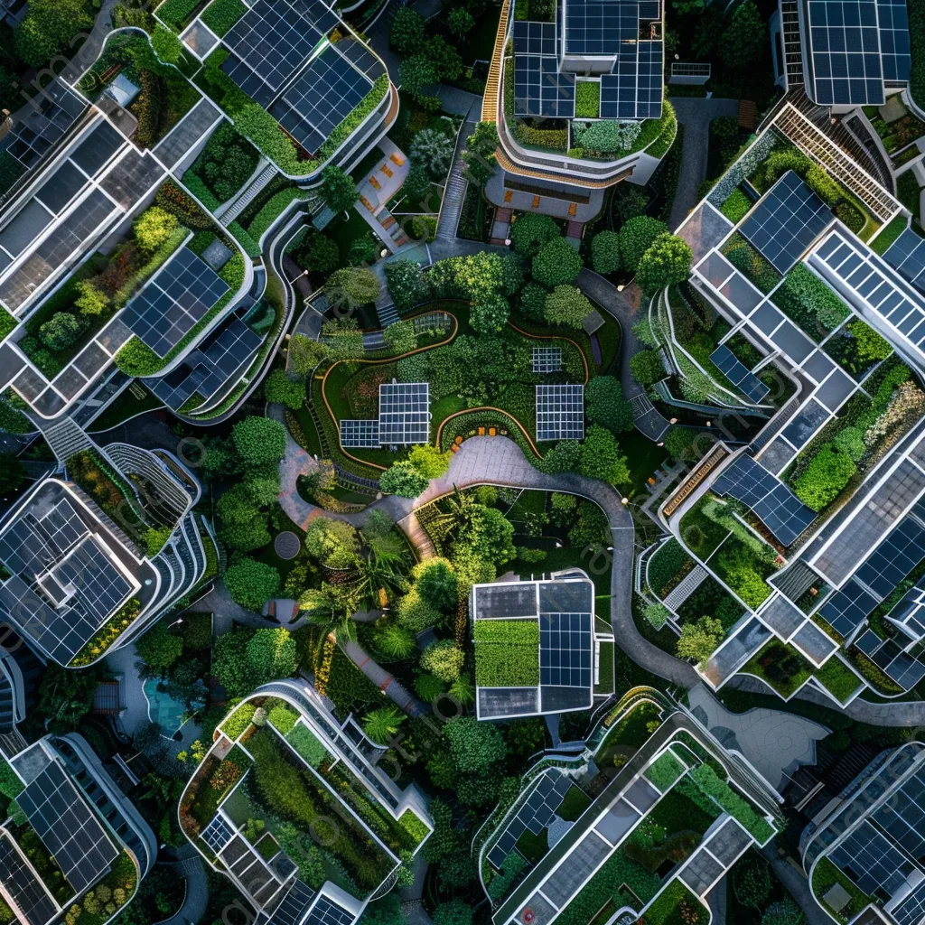 Drone view of a smart city with solar panels and greenery. - Image 2