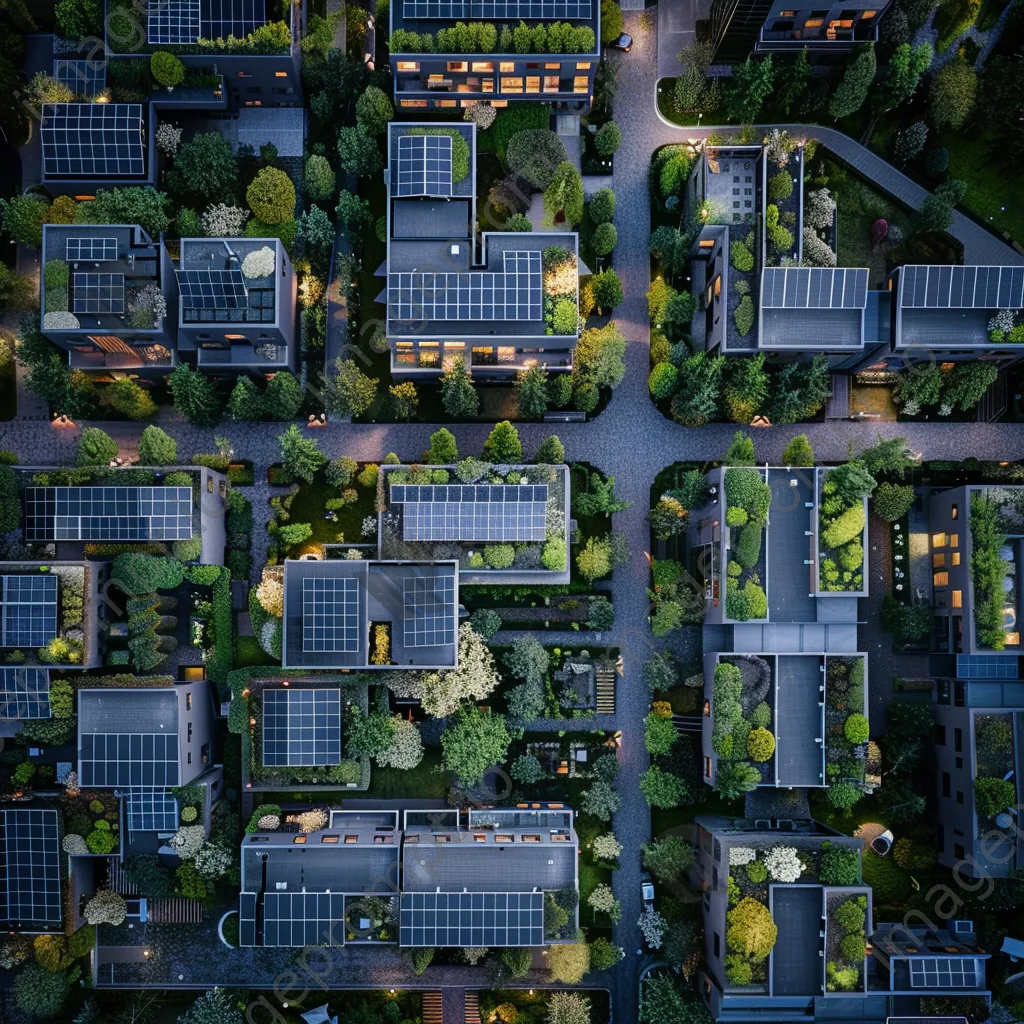 Drone view of a smart city with solar panels and greenery. - Image 3