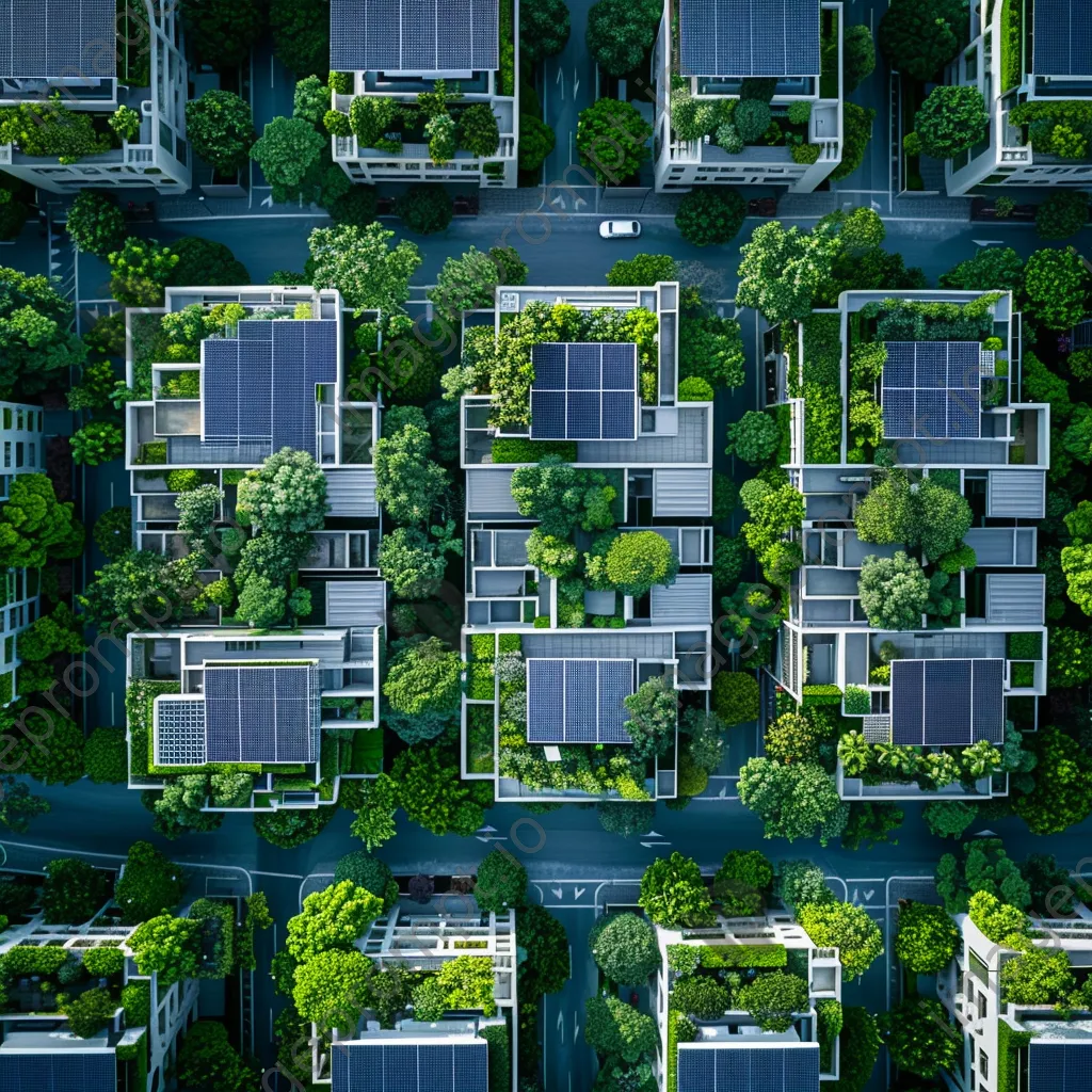 Drone view of a smart city with solar panels and greenery. - Image 4