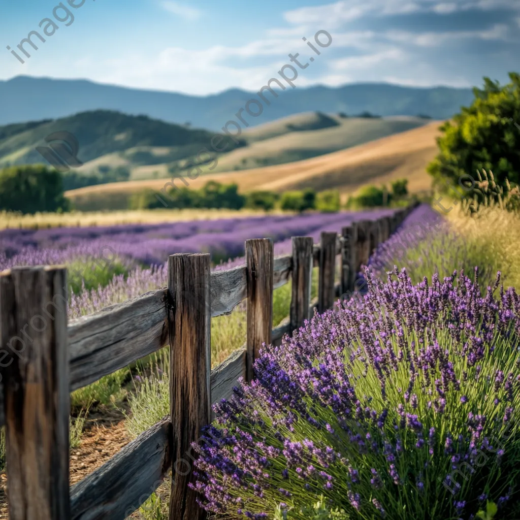 Wooden fence along a vibrant lavender field. - Image 1