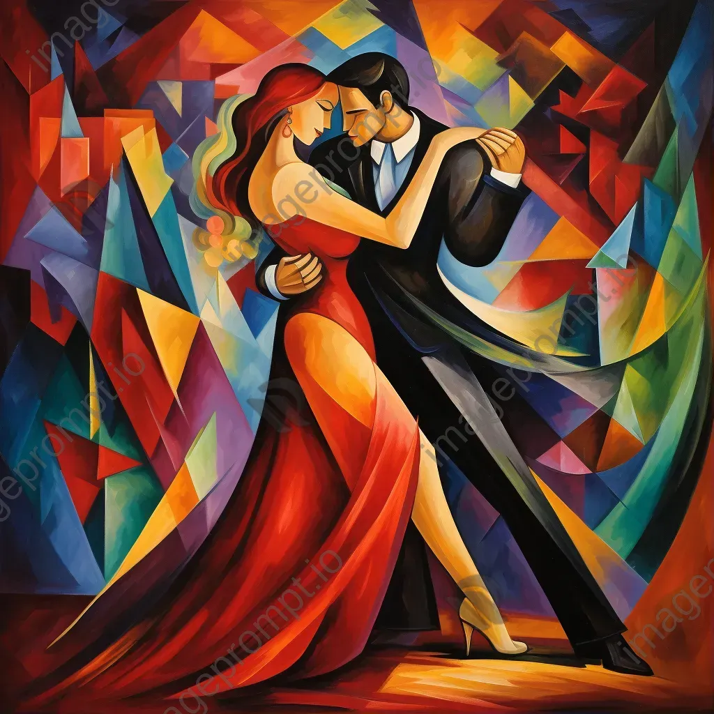 Tango dancers depicted in vibrant Cubist style - Image 1