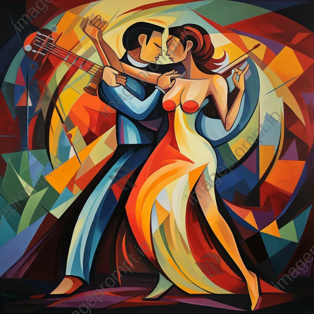 Tango dancers depicted in vibrant Cubist style - Image 3