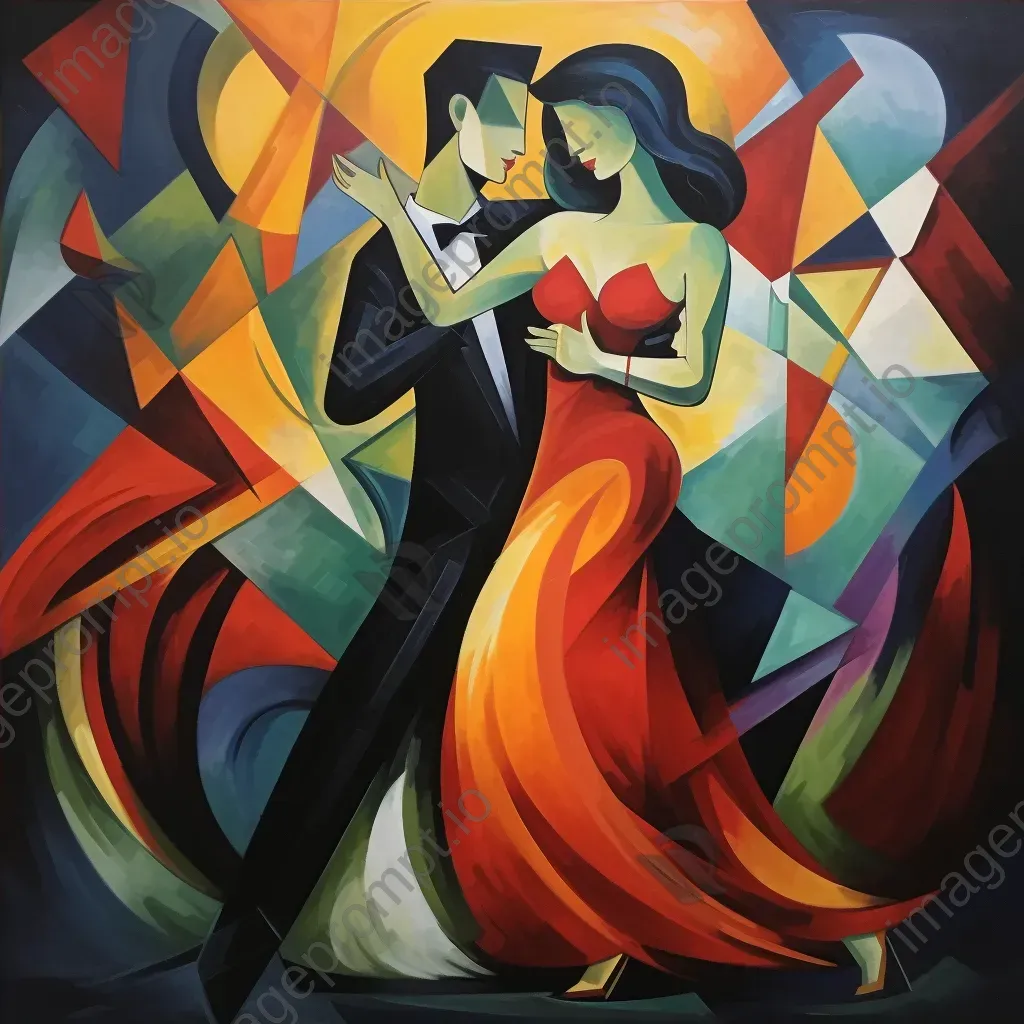 Tango dancers depicted in vibrant Cubist style - Image 4