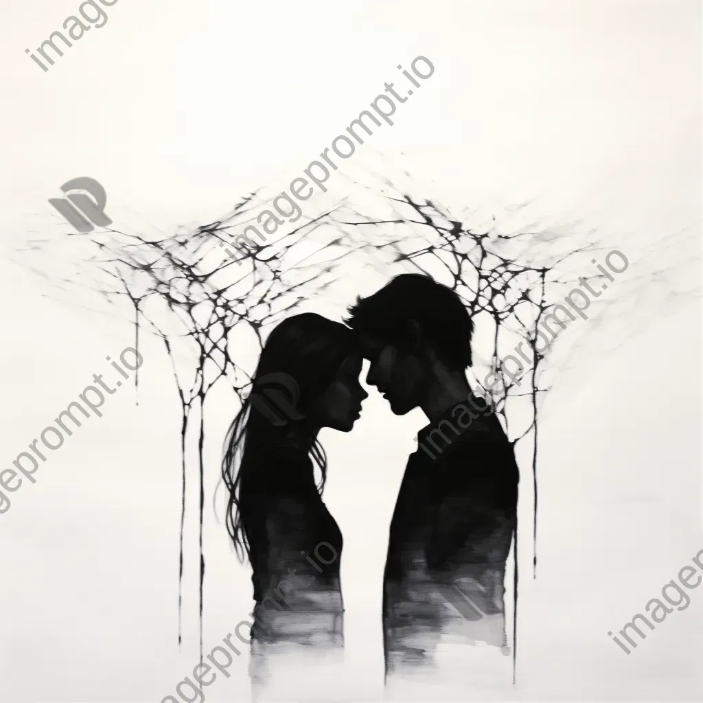 Minimalist ink drawing depicting unrequited love through two close yet distant silhouettes - Image 1