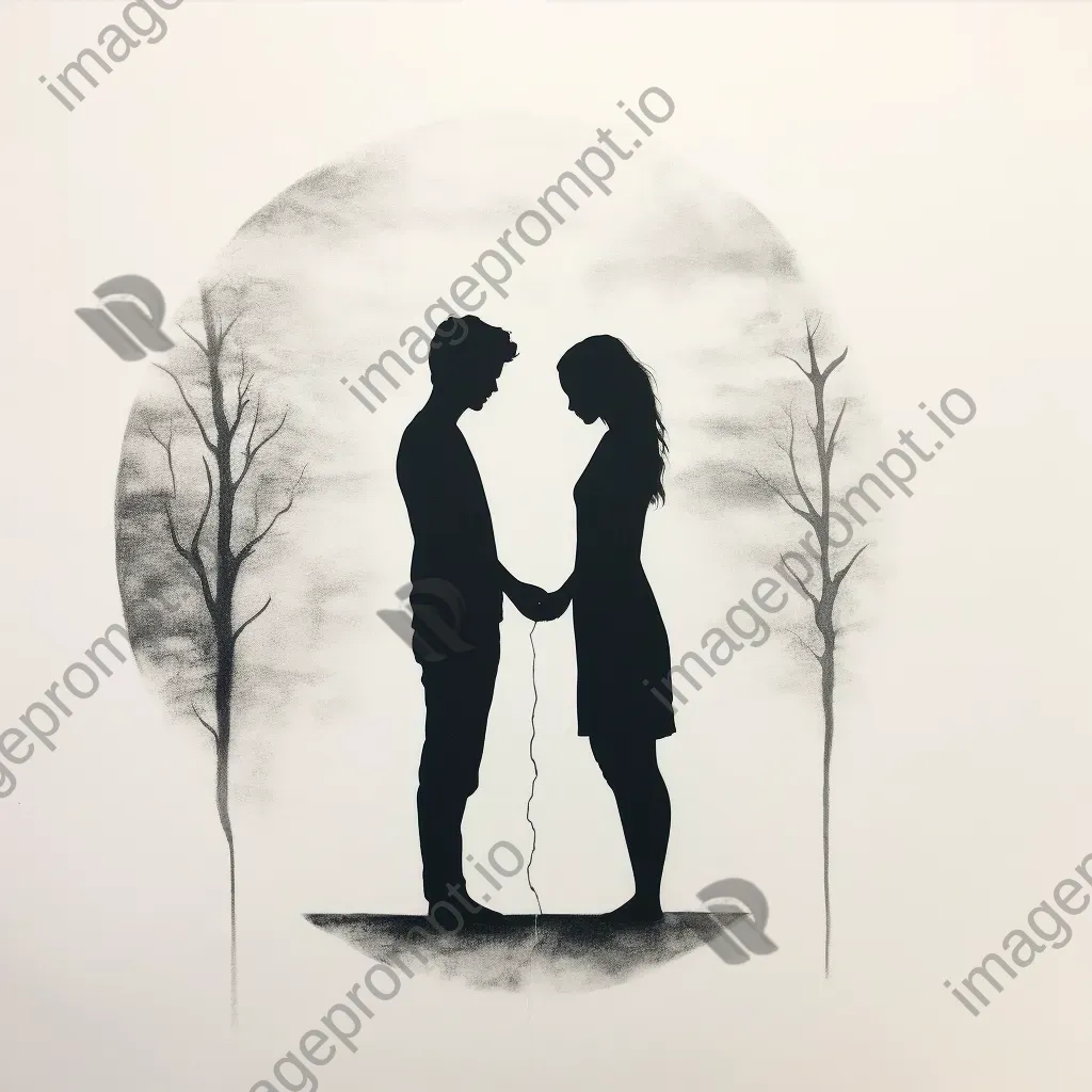 Minimalist ink drawing depicting unrequited love through two close yet distant silhouettes - Image 3