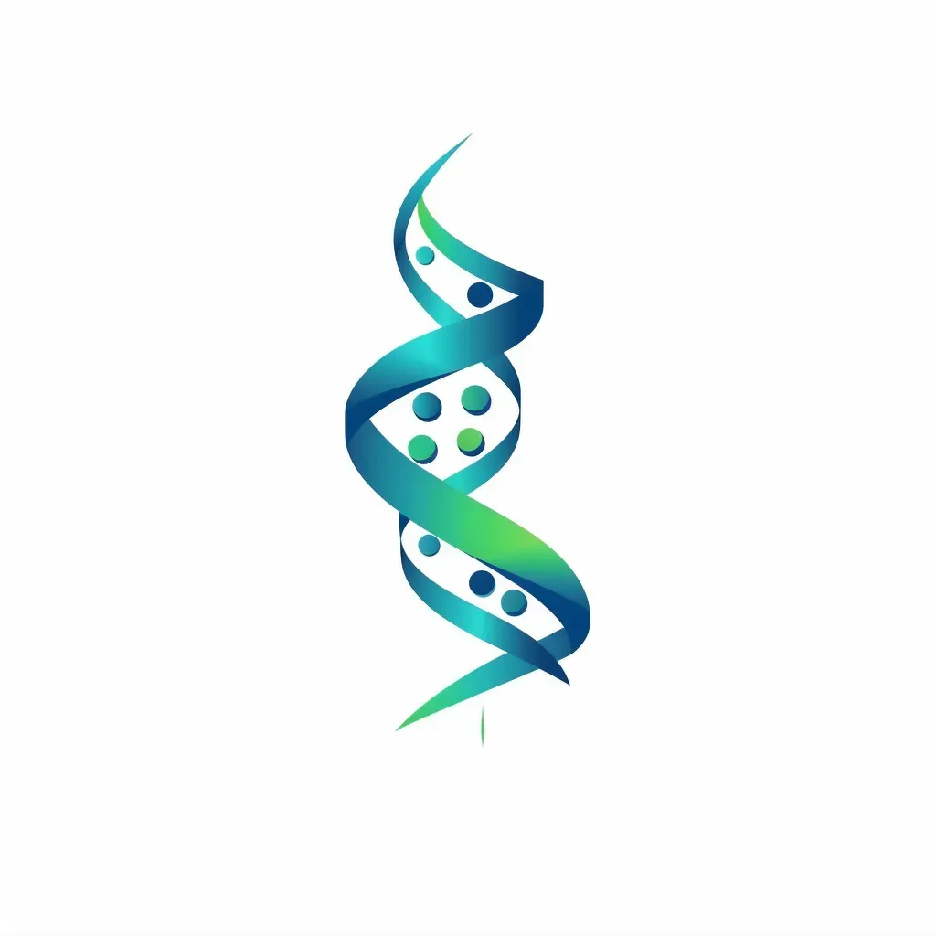 DNA helix icon with a microscope in green and blue on a white background - Image 1