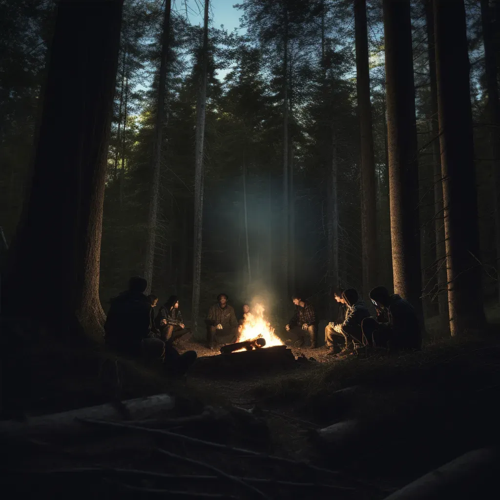 Image of a campfire scene in dark forest with warm glow - Image 4