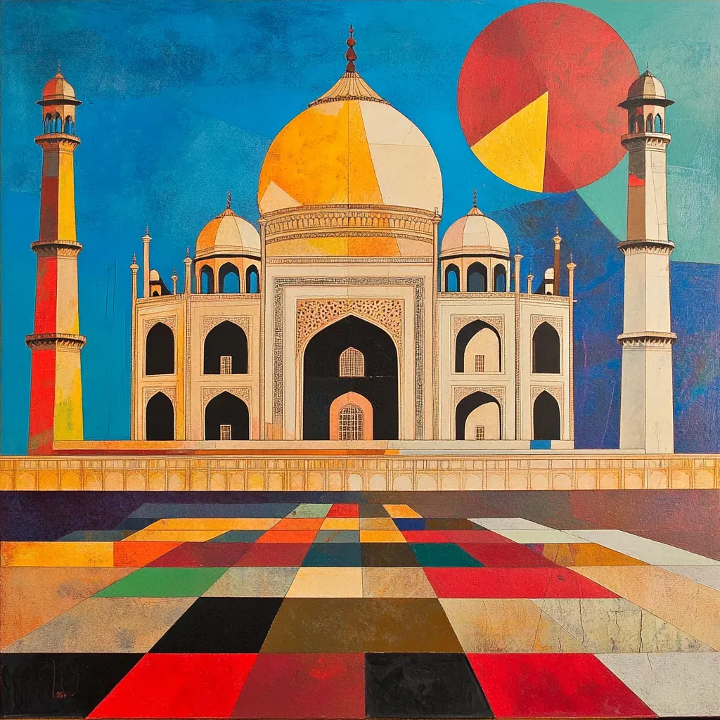 Taj Mahal reimagined and fractured in Cubist style with bright Indian colors - Image 4