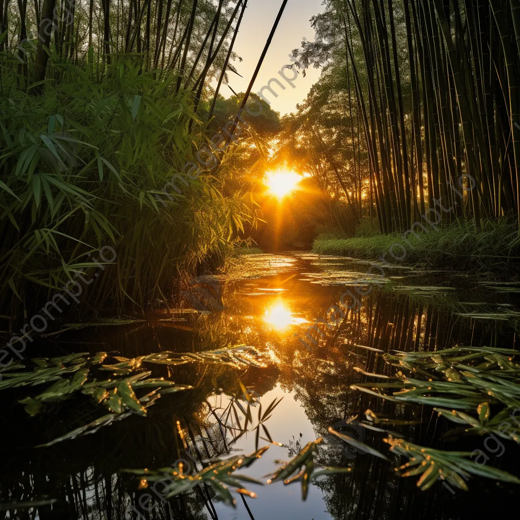 Pond surrounded by bamboo with reflections - Image 3