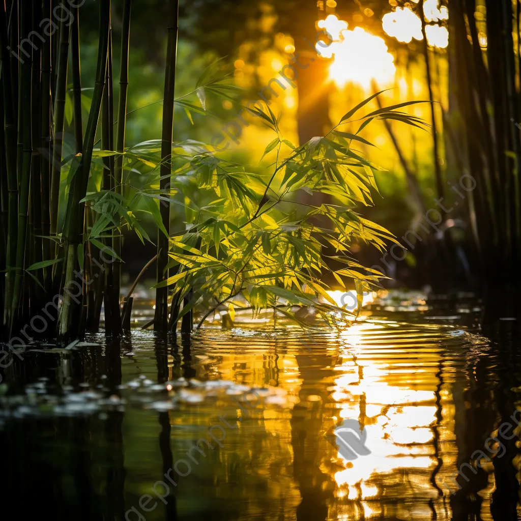 Pond surrounded by bamboo with reflections - Image 4