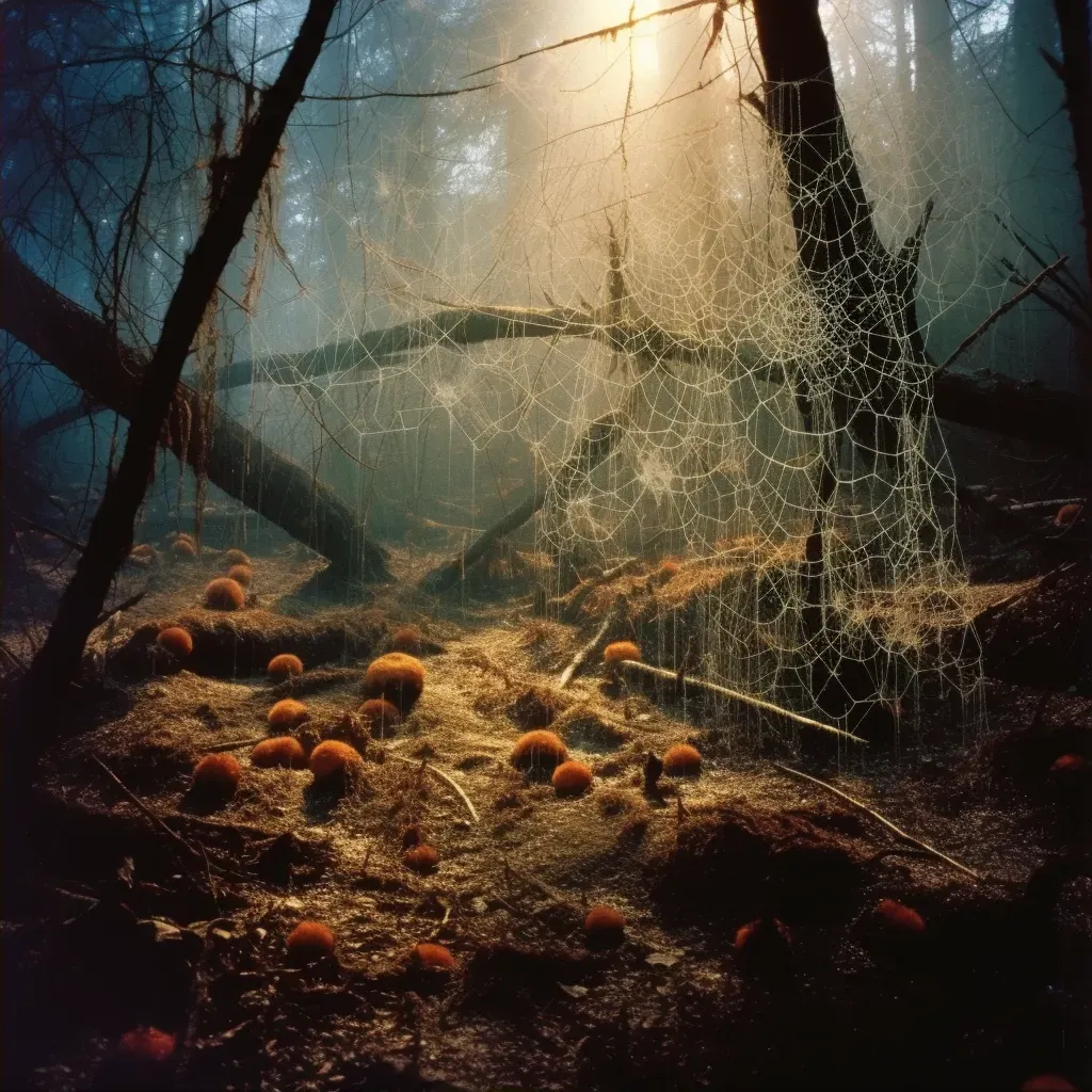 Illustration of network of fungal mycelium under the forest floor, a hidden web connecting and sustaining life. - Image 2