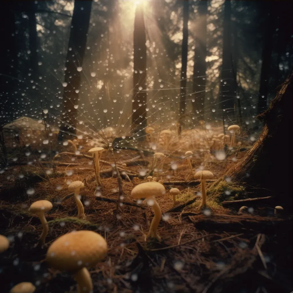 Illustration of network of fungal mycelium under the forest floor, a hidden web connecting and sustaining life. - Image 3