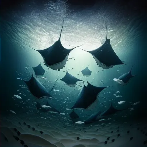 School of manta rays gliding over sandy seabed in ocean - Image 2