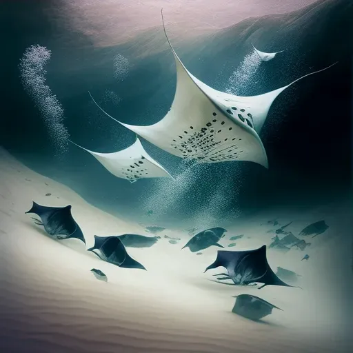 School of manta rays gliding over sandy seabed in ocean - Image 3