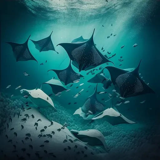 School of manta rays gliding over sandy seabed in ocean - Image 4