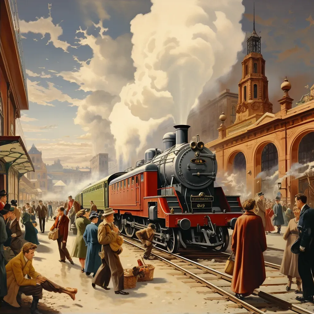 1940s train station with period clothing and steam engines - Image 2