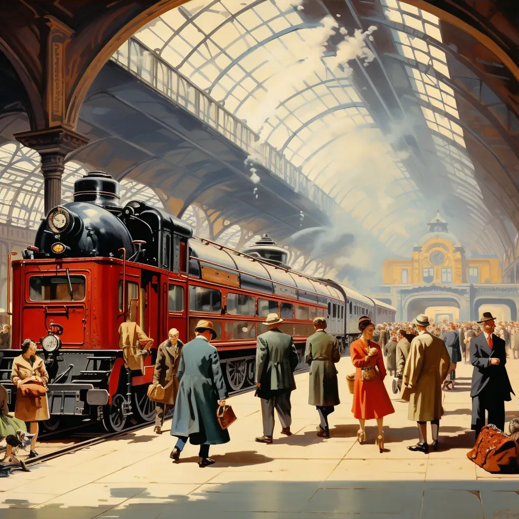 1940s train station with period clothing and steam engines - Image 3