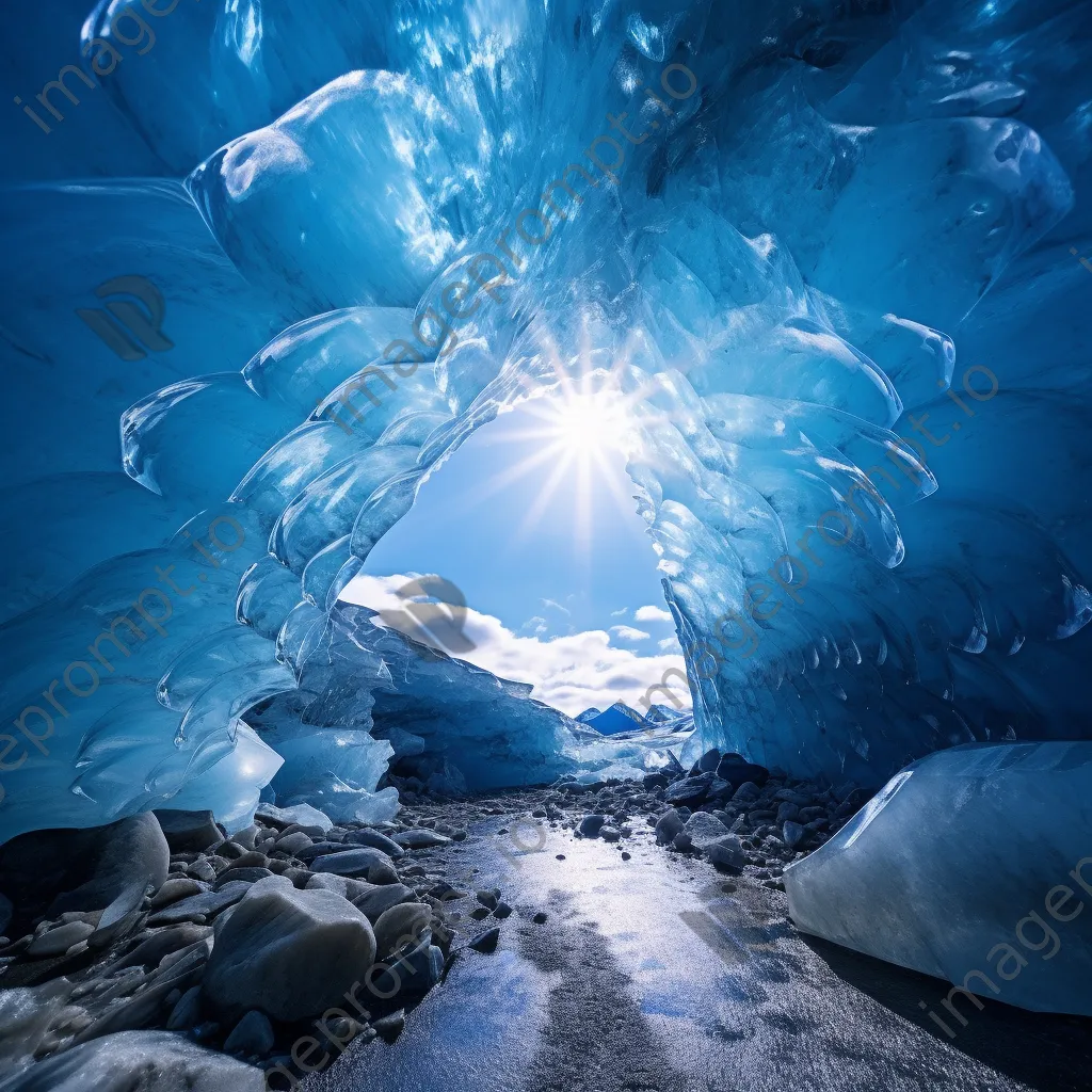 Intricate ice tunnel formations inside a glacier with light filtering through - Image 2