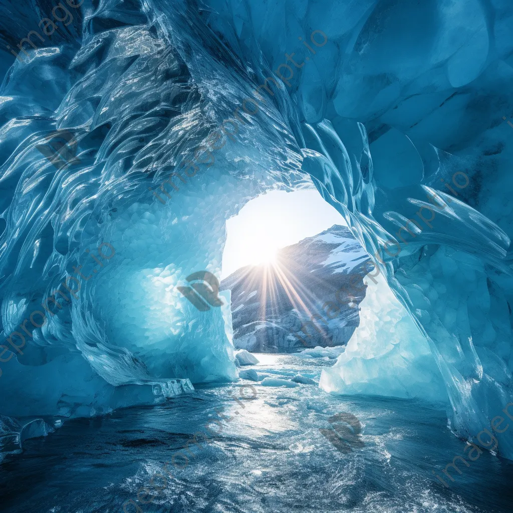 Intricate ice tunnel formations inside a glacier with light filtering through - Image 3