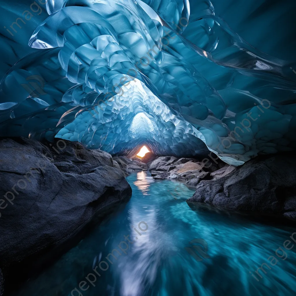 Intricate ice tunnel formations inside a glacier with light filtering through - Image 4