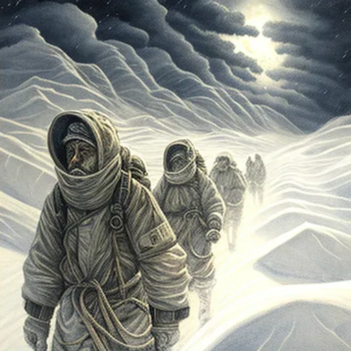 Group of adventurers walking in Arctic blizzard - Image 2