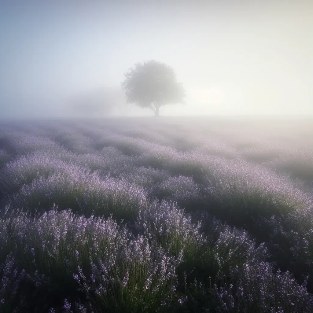 A peaceful lavender field in the early morning mist - Image 3