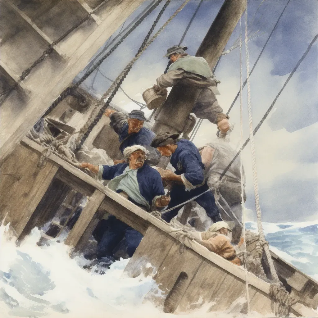 Sailors battling a storm at sea to secure their ship - Image 2