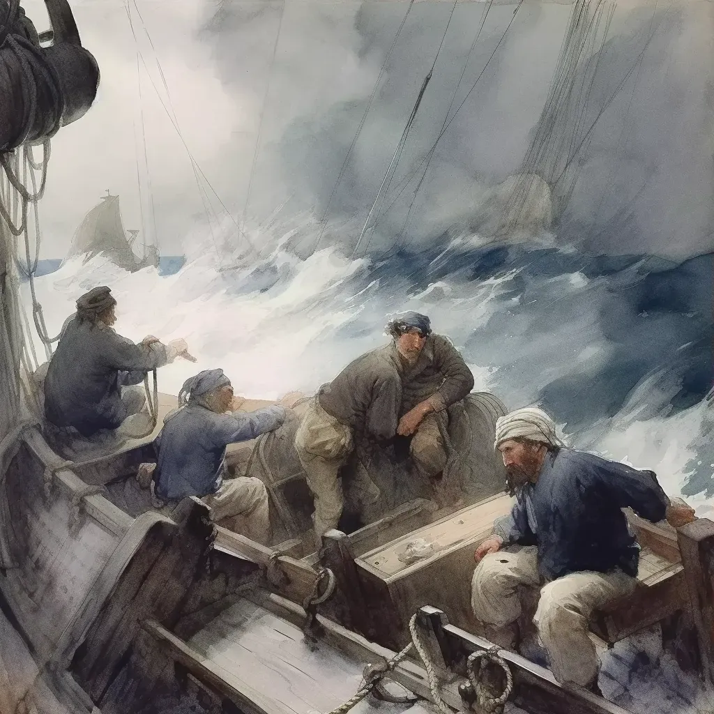 Sailors battling a storm at sea to secure their ship - Image 3