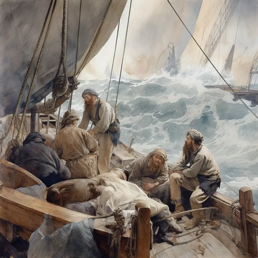 Sailors battling a storm at sea to secure their ship - Image 4