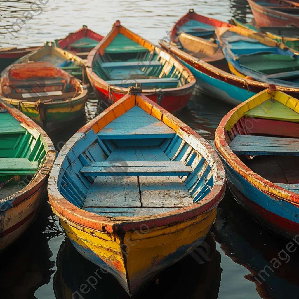 Colorful fishing boats docked at river mouth - Image 1