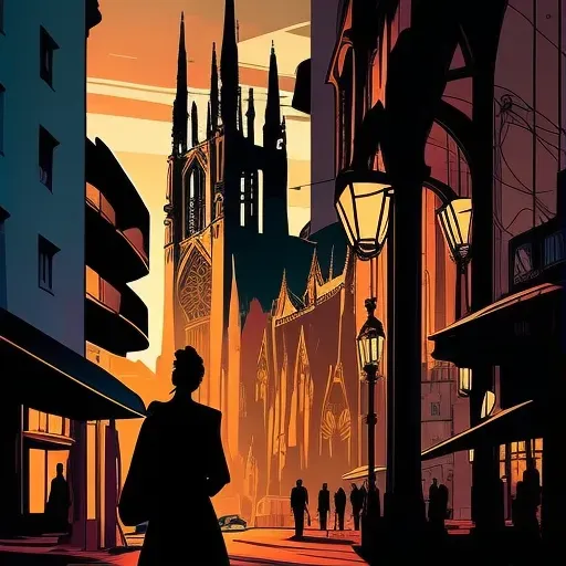 Gothic cathedral in urban sunset scene - Image 1