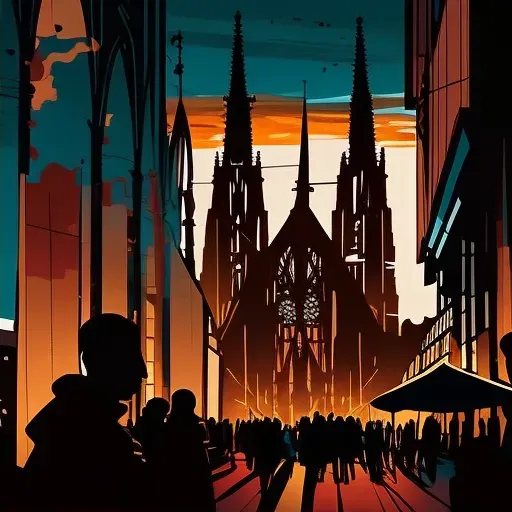 Gothic cathedral in urban sunset scene - Image 2