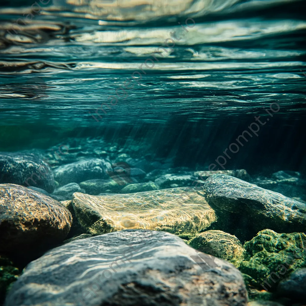 Close-up of crystal-clear thermal spring water with stones and algae. - Image 2